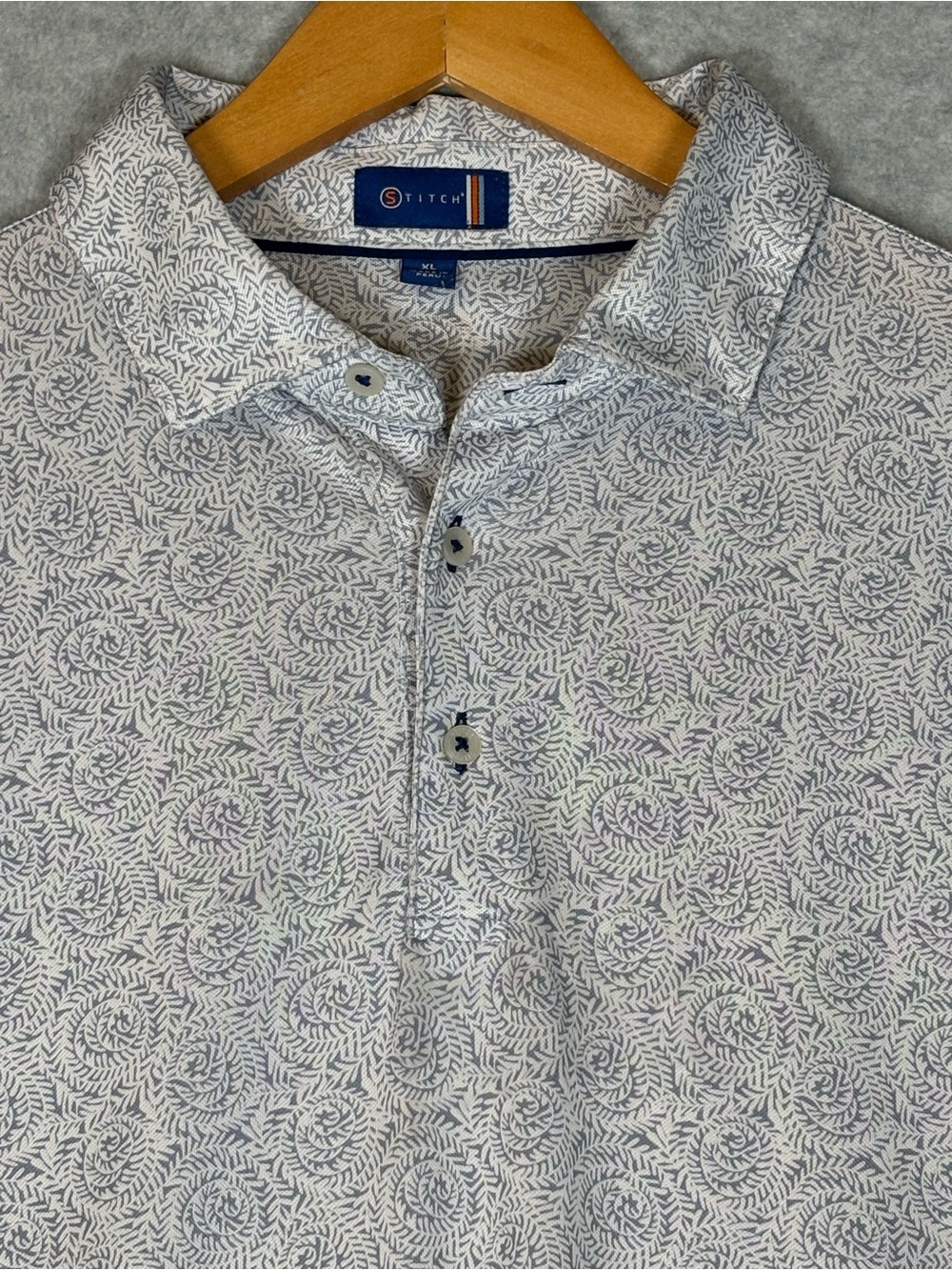 Stitch Golf Slice of Life Performance Golf Polo-Light Gray/White Pattern-Men XL
